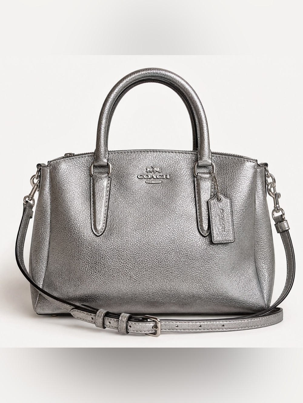 Coach Mini Sage Satchel Metallic Silver Leather Satchel Crossbody